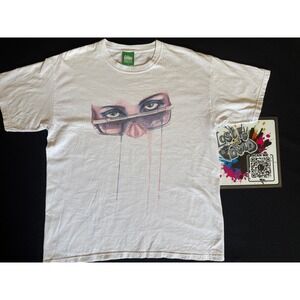 Mighty Healthy Graphic Tee Mens Large White Excellent Watercolor Eyes Streetwear